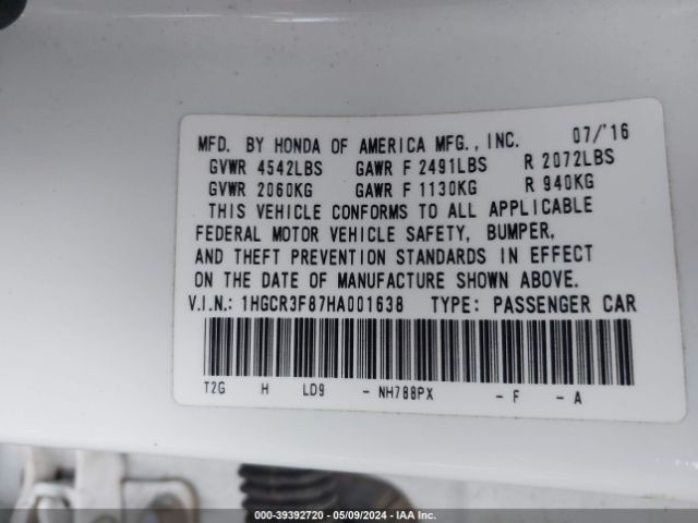 1HGCR3F87HA001638 Honda Accord Ex-l V6