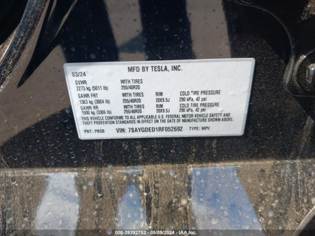 7SAYGDED1RF052692 Tesla Model Y Rwd
