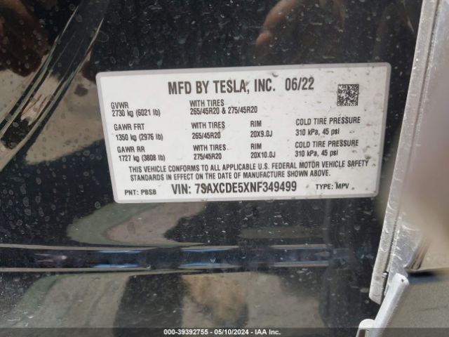 7SAXCDE5XNF349499 Tesla MODEL X