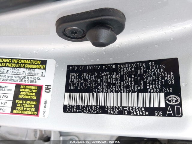 Toyota Corolla S Plus 2015 2T1BURHE8FC407015 Image 9