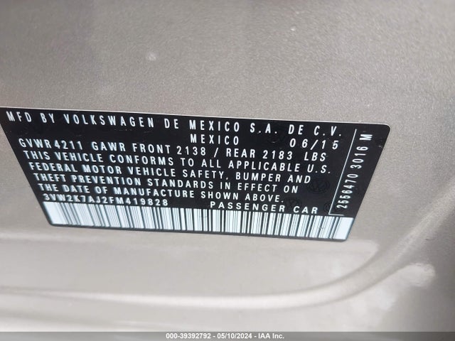 Volkswagen Jetta 2.0l S 2015 3VW2K7AJ2FM419828 Image 9