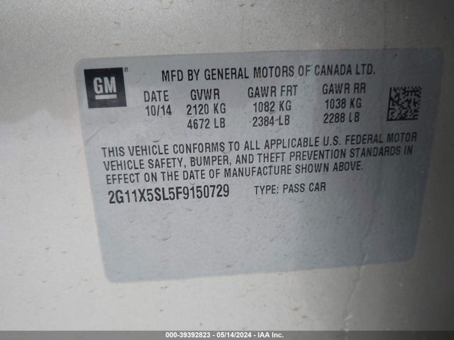 Chevrolet Impala 1fl 2015 2G11X5SL5F9150729 Image 9