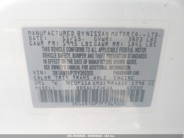 Nissan SENTRA S 2015 3N1AB7AP7FY369300 Image 9