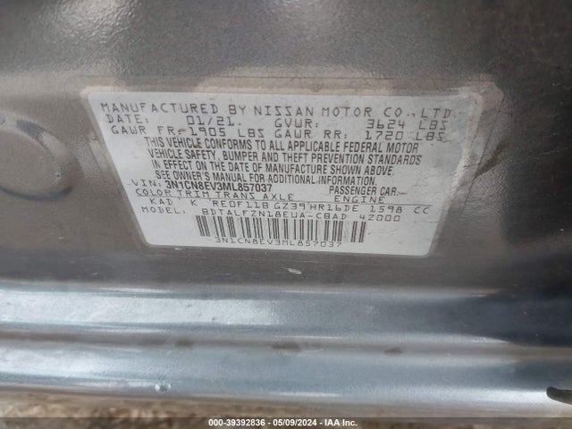 Nissan Versa Sv Xtronic Cvt 2021 3N1CN8EV3ML857037 Image 9