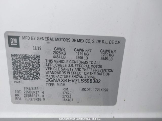 2020 CHEVROLET EQUINOX 3GNAXKEV7LS598382 Photo 8