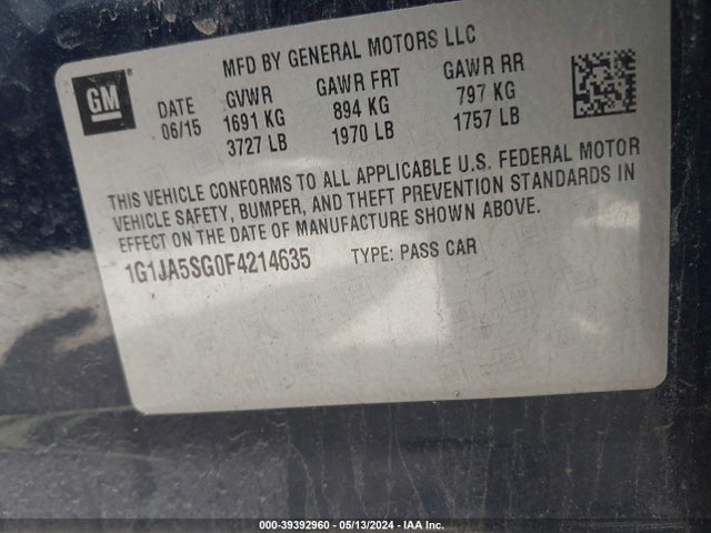 Chevrolet Sonic Ls Auto 2015 1G1JA5SG0F4214635 Image 9