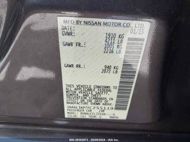 Nissan Altima 2.5 S 2015 1N4AL3AP7FC255119 Image 9