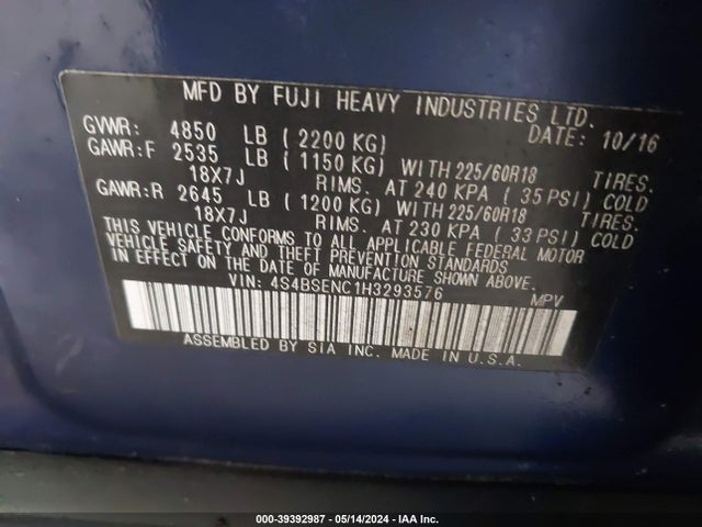 4S4BSENC1H3293576 Subaru Outback 3.6r Limited