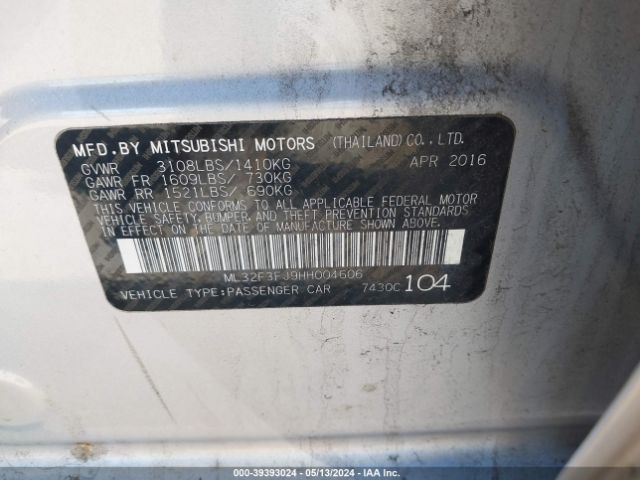 ML32F3FJ9HH004606 Mitsubishi Mirage G4 Es