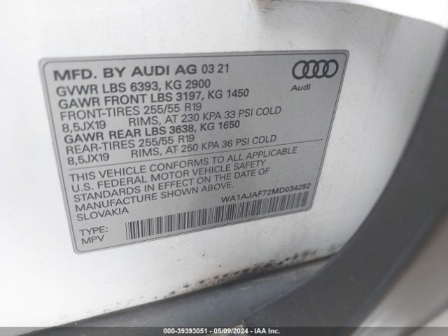 WA1AJAF72MD034252 Audi Q7 Premium 45 Tfsi Quattro Tiptronic