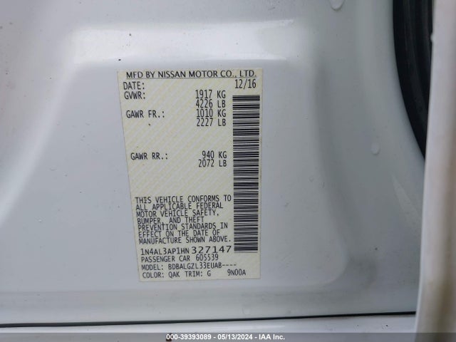 Nissan Altima 2.5 S 2017 1N4AL3AP1HN327147 Image 9