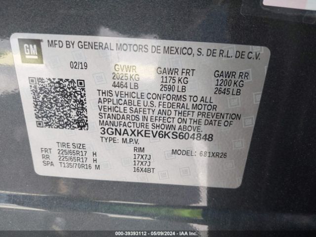 3GNAXKEV6KS604848 Chevrolet EQUINOX LT