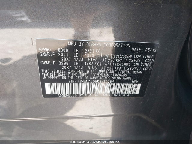 4S4WMALD5K3482254 Subaru Ascent Limited
