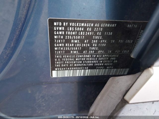 WVGSV7AX6HK003138 Volkswagen Tiguan 2.0t Wolfsburg Edition