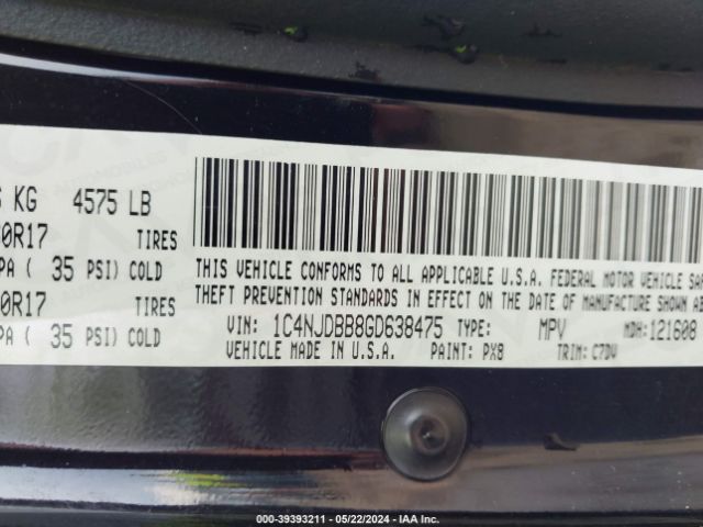 1C4NJDBB8GD638475 Jeep Compass Sport