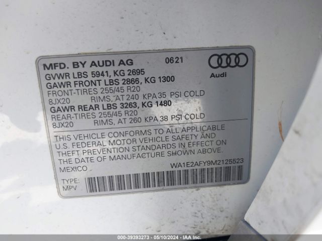 WA1E2AFY9M2125523 Audi Q5 Premium Plus 55 Tfsi E Quattro S Tronic