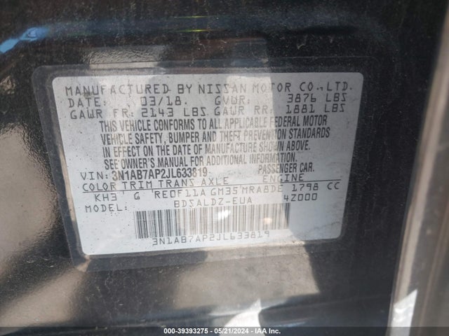 Nissan SENTRA SV 2018 3N1AB7AP2JL633819 Image 9