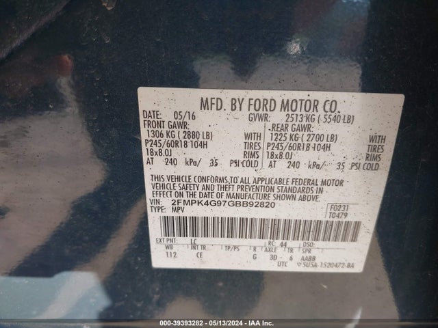 Ford EDGE SE 2016 2FMPK4G97GBB92820 Image 9