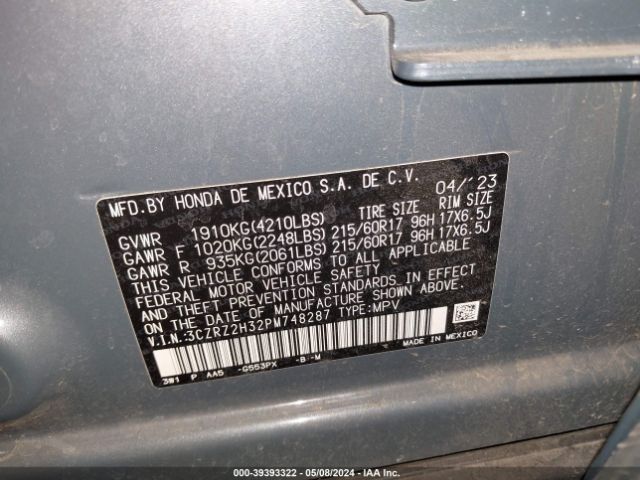 3CZRZ2H32PM748287 Honda Hr-v Awd Lx