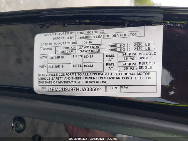 Ford Escape Titanium 2017 1FMCU9J97HUA33502 Image 9
