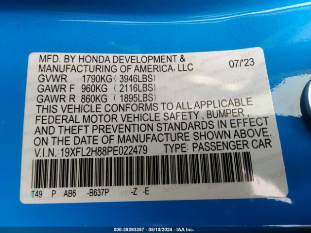 19XFL2H88PE022479 Honda Civic Sport