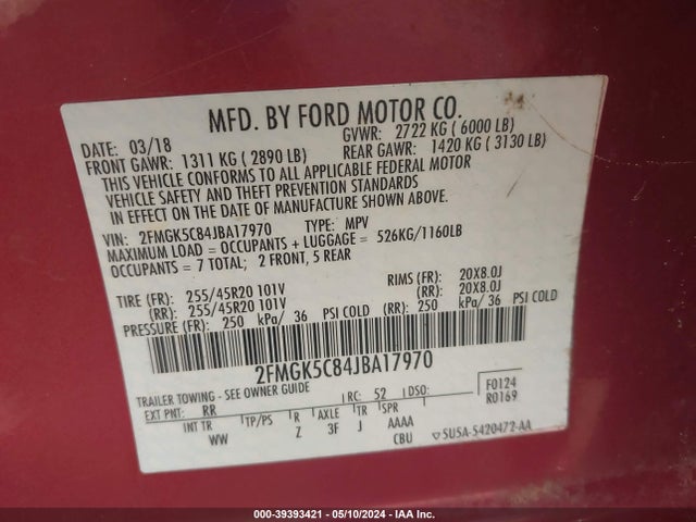 Ford FLEX SEL 2018 2FMGK5C84JBA17970 Image 9