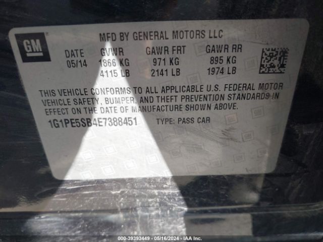 1G1PE5SB4E7388451 Chevrolet Cruze 2lt Auto