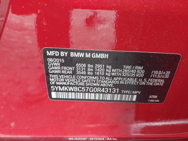 5YMKW8C57G0R43131 BMW X6 M