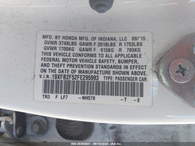 Honda Civic Lx 2015 19XFB2F52FE295993 Image 9