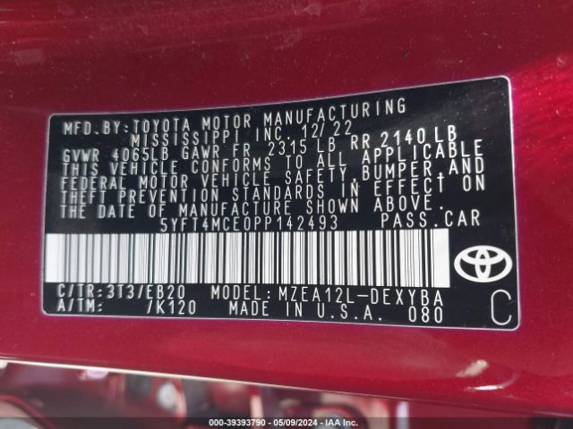 5YFT4MCE0PP142493 Toyota Corolla Xse