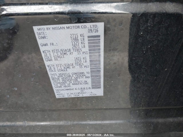Nissan Pathfinder Sv 2017 5N1DR2MM8HC618818 Image 9