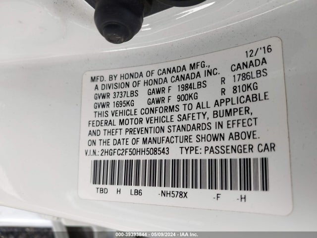 Honda Civic Lx 2017 2HGFC2F50HH508543 Image 9