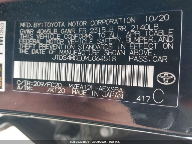 Toyota COROLLA SE 2021 JTDS4MCE0MJ064518 Image 9
