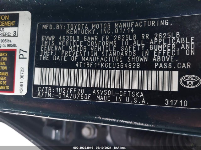 Toyota CAMRY SE 2014 4T1BF1FK6EU364828 Image 9