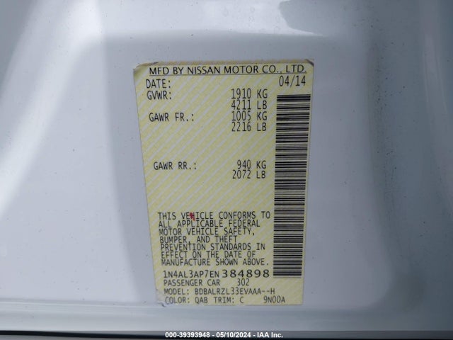 Nissan Altima 2.5 S 2014 1N4AL3AP7EN384898 Image 9