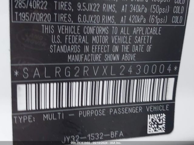 SALRG2RVXL2430004 Land Rover Discovery Se