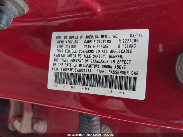 Acura Tlx 3.5l (a9) 2018 19UUB3F35JA001415 Image 9