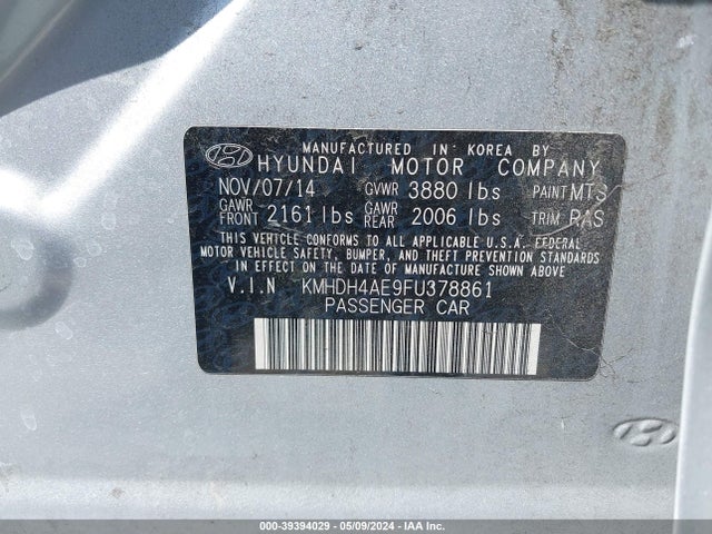 Hyundai ELANTRA SE 2015 KMHDH4AE9FU378861 Image 9