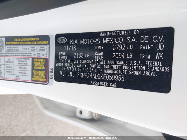 KIA Forte Lxs 2019 3KPF24AD3KE059955 Image 9