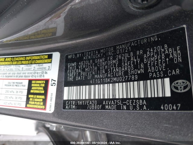 Toyota Camry Se Awd/se Nightshade Edition Awd 2021 4T1G11BK2MU027789 Image 9