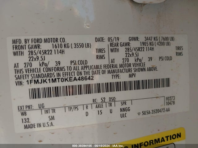 1FMJK1MT0KEA48642 Ford Expedition Max Platinum