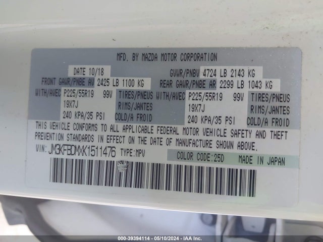 JM3KFBDMXK1511476 Mazda Cx-5 Grand Touring