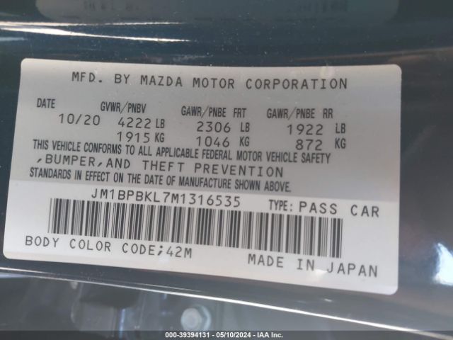 JM1BPBKL7M1316535 Mazda Mazda3 Select