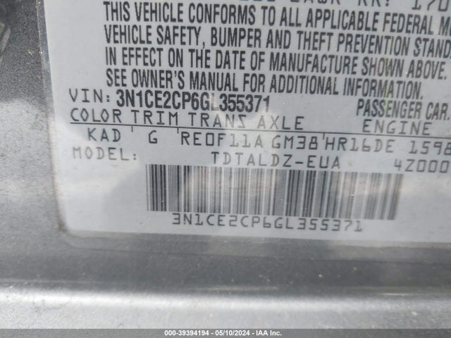 Nissan Versa Note S (sr)/s Plus/sl/sr/sv 2016 3N1CE2CP6GL355371 Image 9