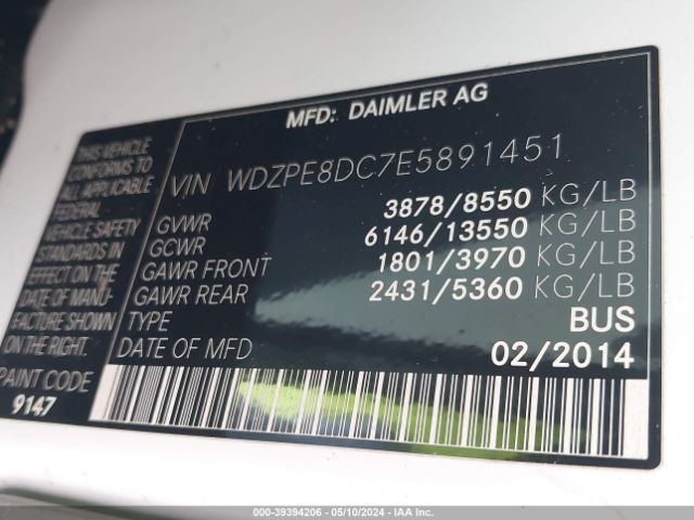 WDZPE8DC7E5891451 Mercedes-Benz Sprinter 2500 High  Roof