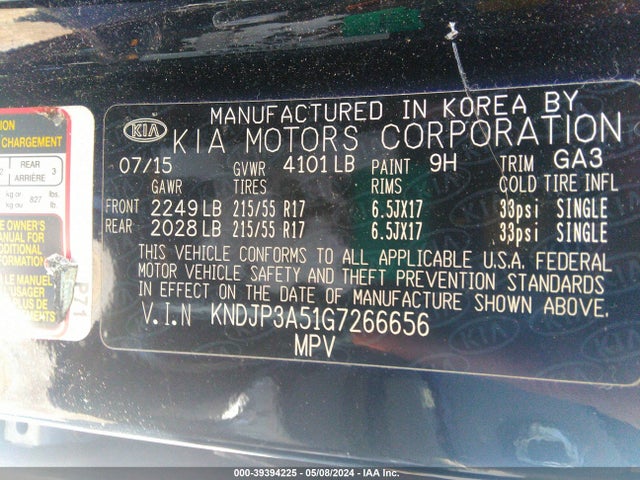 KIA SOUL + 2016 KNDJP3A51G7266656 Image 9