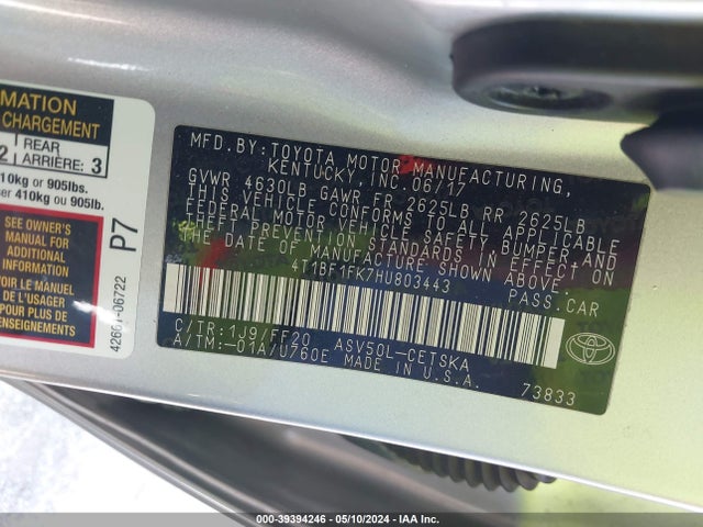 Toyota CAMRY SE 2017 4T1BF1FK7HU803443 Image 9