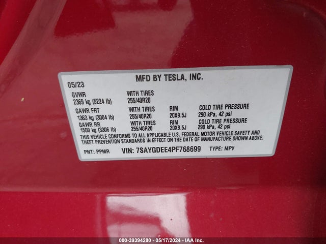 7SAYGDEE4PF768699 Tesla Model Y Awd/long Range Dual Motor All-wheel Drive
