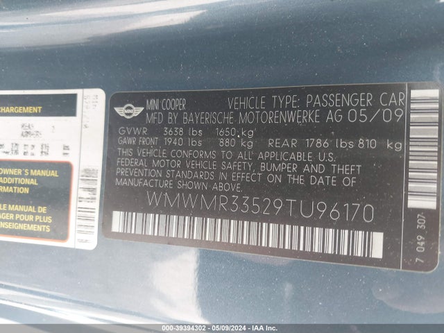 2009 MINI COOPER WMWMR33529TU96170 Photo 8