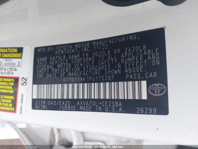 Toyota CAMRY SE 2023 4T1G11AK1PU115397 Image 9